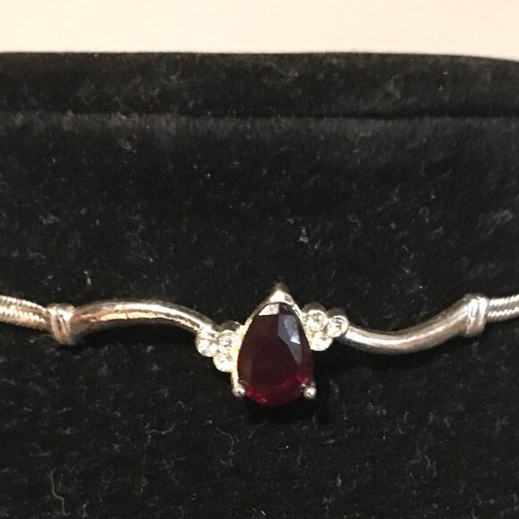 Vintage Necklace & Bracelet Nina Ricci AVON Silver Tone Clear & Red Rhinestones - Picture 6 of 7